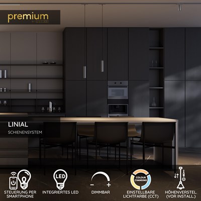 Lucide Premium LINIAL LUXUS Pendelleuchte - 1-Phasen Stromschiene / Schienensystem smart  - Smart - 48V Track - 1xLED - Matt Schwarz Chrom